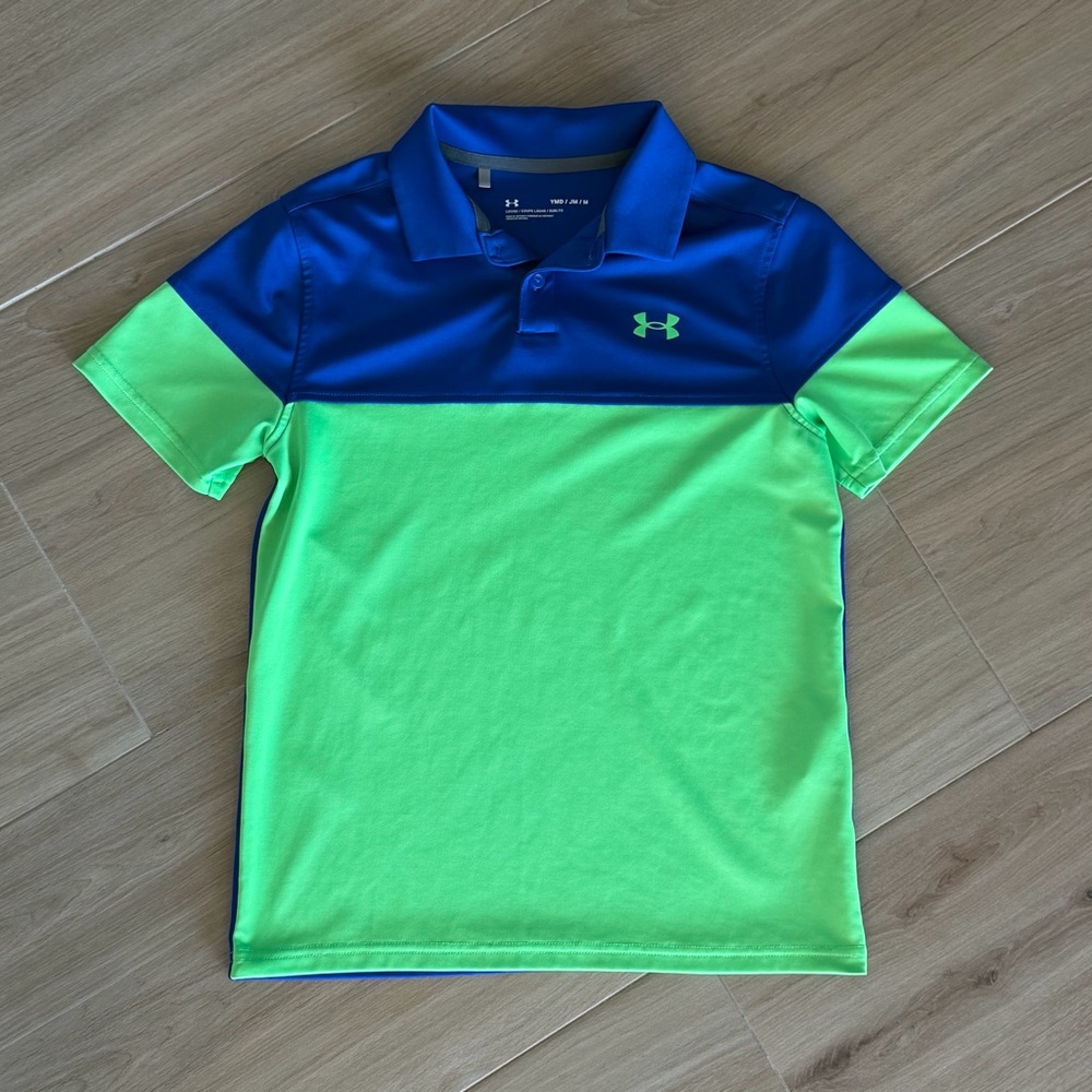 Under Armour Kids' Vibrant Blue and Neon Green Polo